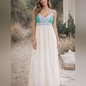 Flying Tomato Boho Maxi Dress – Cream with Embroidered Bodice